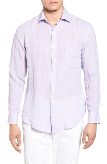 Men's Peter Millar Classic Fit Crown Cool Linen Sport Shirt, Size - Purple