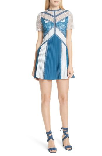 Women's Self-portrait Paneled Lace Minidress - Blue