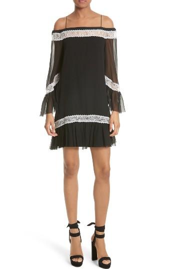 Women's Alice + Olivia Willie Silk Chiffon Shift Dress - Black