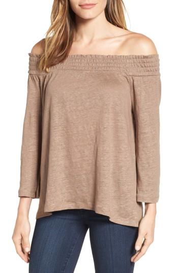 Petite Women's Caslon Off The Shoulder Linen Knit Top P - Brown