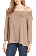 Petite Women's Caslon Off The Shoulder Linen Knit Top P - Brown