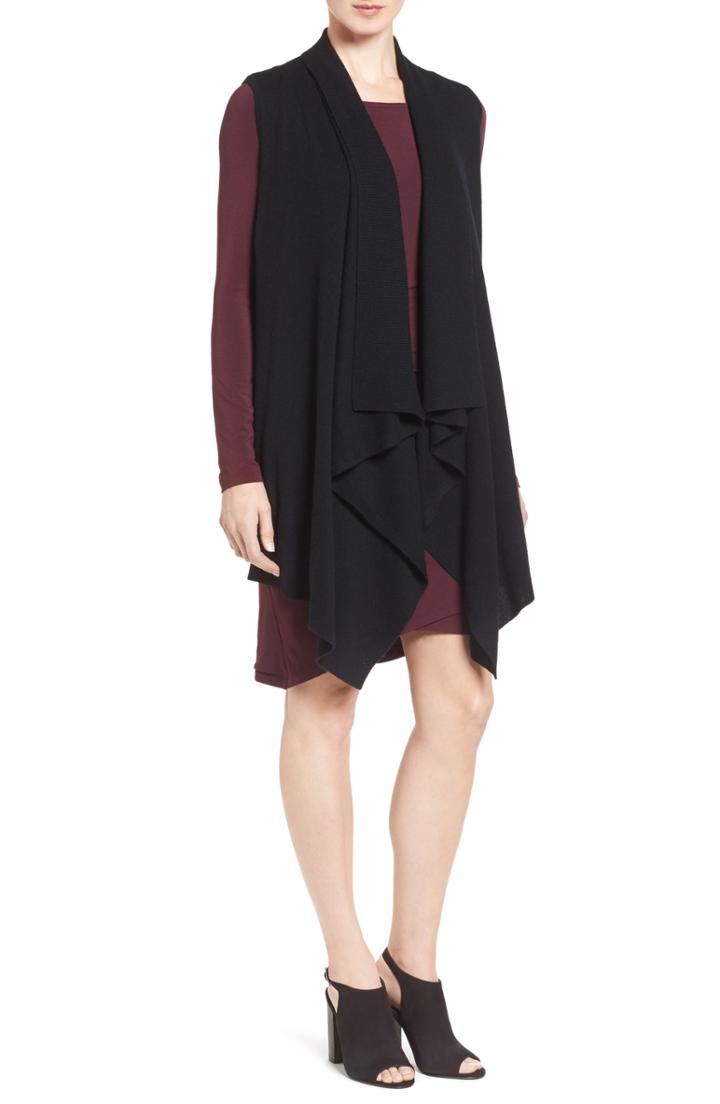 Petite Women's Halogen Wool & Cashmere Drape Front Sweater Vest P - Black