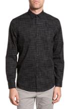 Men's Calibrate Trim Fit Print Slub Sport Shirt, Size - Black