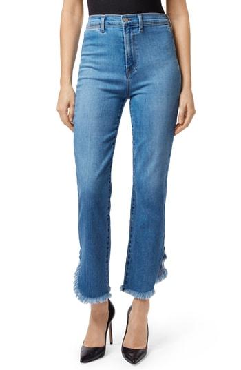Women's J Brand Stovepipe Fringe Hem Straight Leg Jeans - Blue