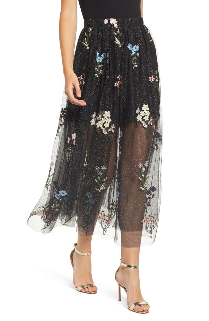 Women's Endless Rose Embroidered Mesh Maxi Skirt - Black