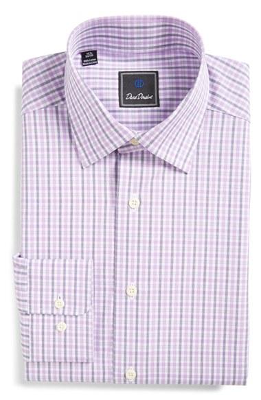 Men's David Donahue Regular Fit Plaid Dress Shirt .5 32/33 - Purple