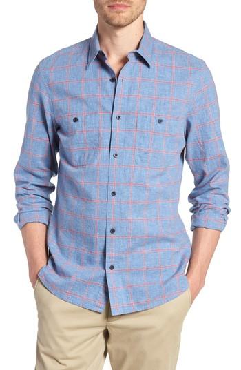 Men's 1901 Trim Fit Windowpane Linen & Cotton Sport Shirt - Blue