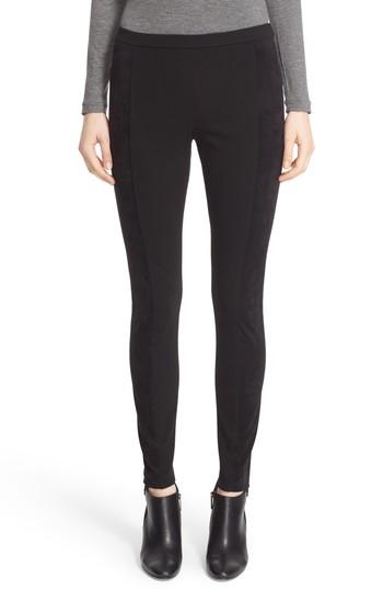 Women's Lafayette 148 New York Punto Milano Faux Suede Paneled Leggings - Black
