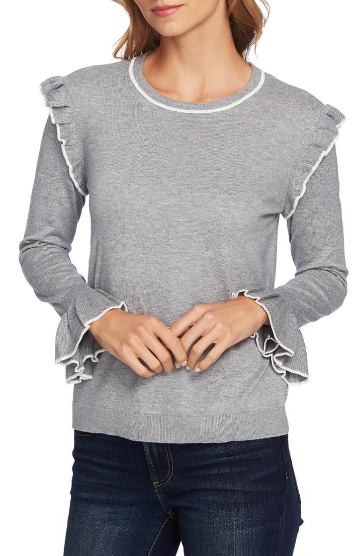 Women's Cece Ruffle Detail Cotton Blend Sweater - Blue