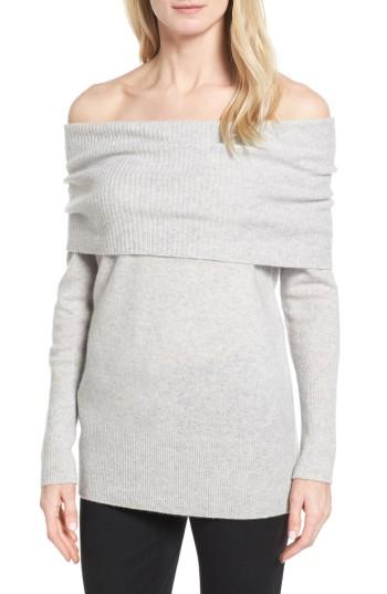 Women's Halogen Cashmere Off The Shoulder Sweater - Grey