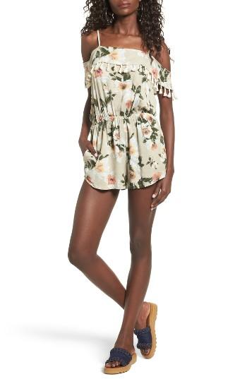 Women's Mimi Chica Tassel Trim Off The Shoulder Romper