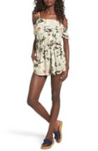 Women's Mimi Chica Tassel Trim Off The Shoulder Romper
