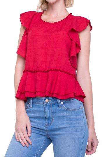 Women's Liverpool Jeans Company Ruffle Cotton Blend Top - Red