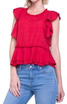 Women's Liverpool Jeans Company Ruffle Cotton Blend Top - Red