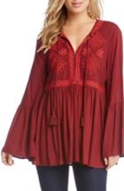 Women's Karen Kane Embroidered Bell Sleeve Top - Red