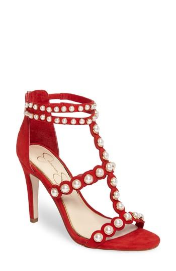 Women's Jessica Simpson Eleia Imitation Pearl Stud Sandal .5 M - Red