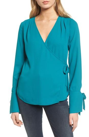 Women's Trouve Wrap Top, Size - Blue/green