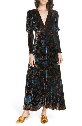 Women's Rebecca Taylor Solstice Silk Blend Velvet Maxi Dress - Black