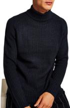 Men's Topman Flint Ribbed Turtleneck Sweater, Size - Blue