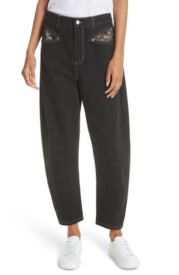Women's Opening Ceremony Lace Panel Boyfriend Jeans - Black