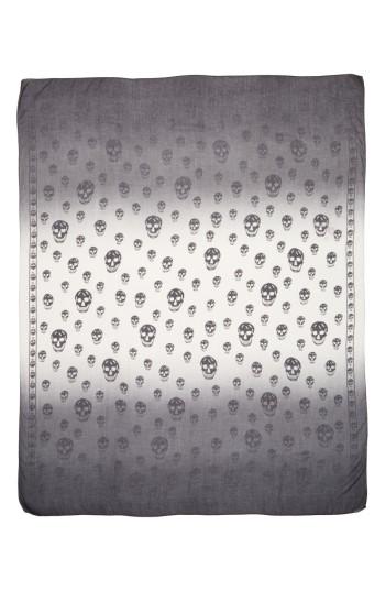 Women's Alexander Mcqueen Ombre Herringbone Skull Scarf, Size - Black