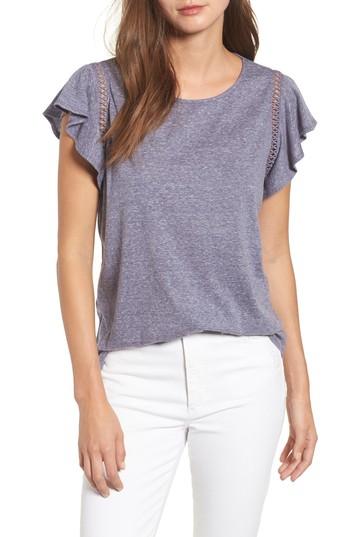 Women's Caslon Flutter Sleeve Crochet Detail Top - Blue