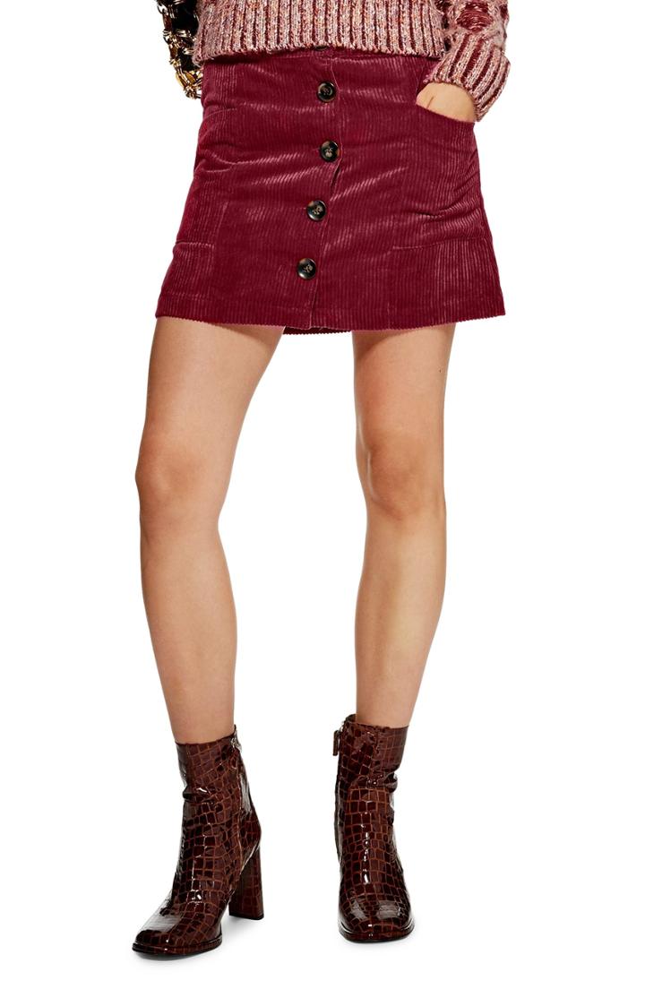 Women's Topshop Corduroy Miniskirt Us (fits Like 6-8) - Burgundy