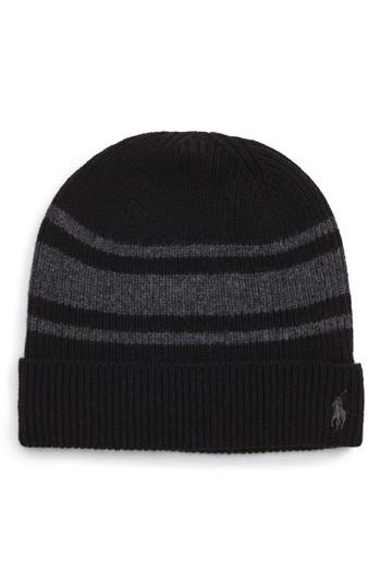 Men's Ralph Lauren Rugby Stripe Wool Blend Cap - Black