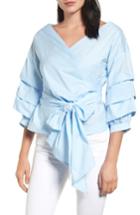 Women's Pleione Pleat Sleeve Wrap Blouse - Blue
