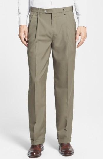 Men's Berle Self Sizer Waist Pleated Trousers X 32 - Green