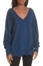 Women's Helmut Lang Distressed Wool Sweater - Blue