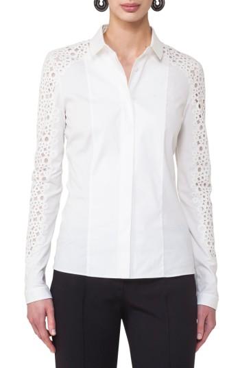 Women's Akris Punto Lace Inset Cotton Blend Blouse - White