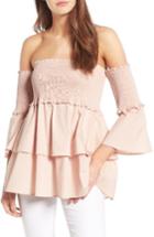 Women's Chelsea28 Smocked Off The Shoulder Poplin Top, Size - Pink