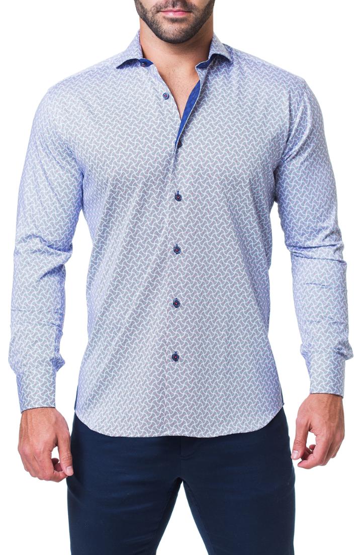 Men's Maceoo Einstein Illusion Trim Fit Sport Shirt (l) - Blue