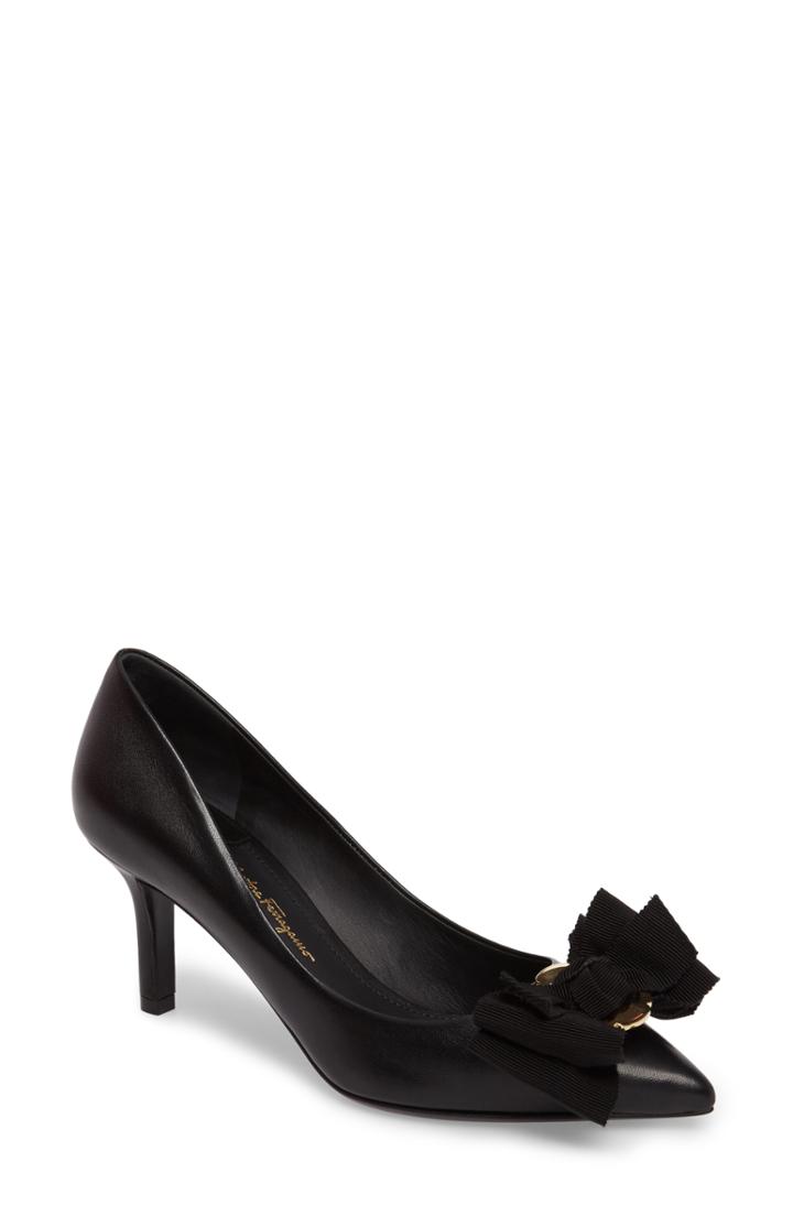 Women's Salvatore Ferragamo Talla Bow Pointy Toe Pump .5 B - Black