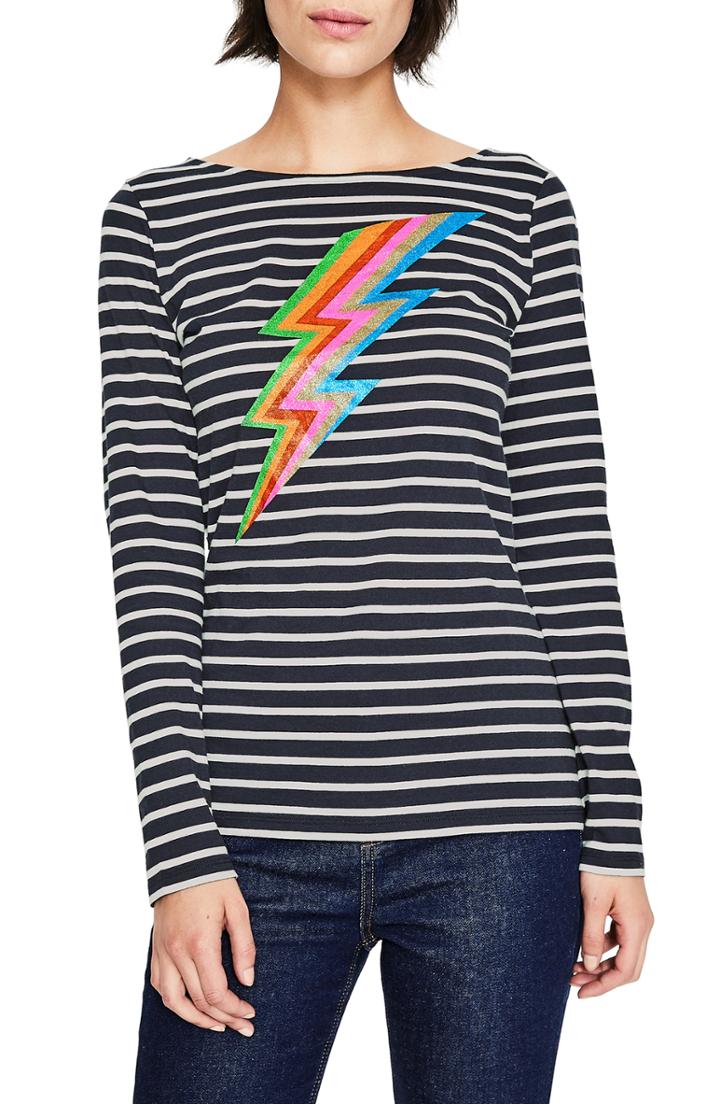 Women's Boden The Fun Breton Stripe Top - Metallic