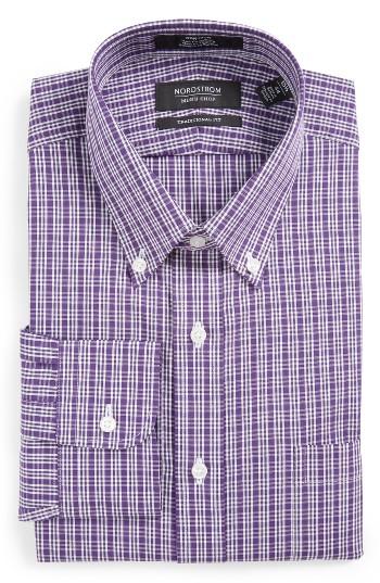 Men's Nordstrom Men's Shop Smartcare(tm) Traditional Fit Plaid Dress Shirt 34 - Purple