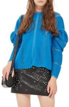 Women's Topshop Statement Sleeve Pintuck Blouse Us (fits Like 0-2) - Blue