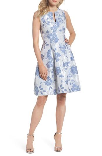Women's Eliza J Metallic Jacquard Fit & Flare Dress - Blue