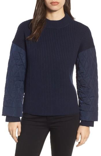 Women's Kenneth Cole New York Quilted Sleeve Sweater - Blue