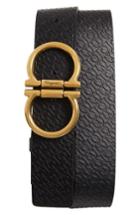 Men's Salvatore Ferragamo Stamped Micro Gancini Leather Belt - Black With Gold