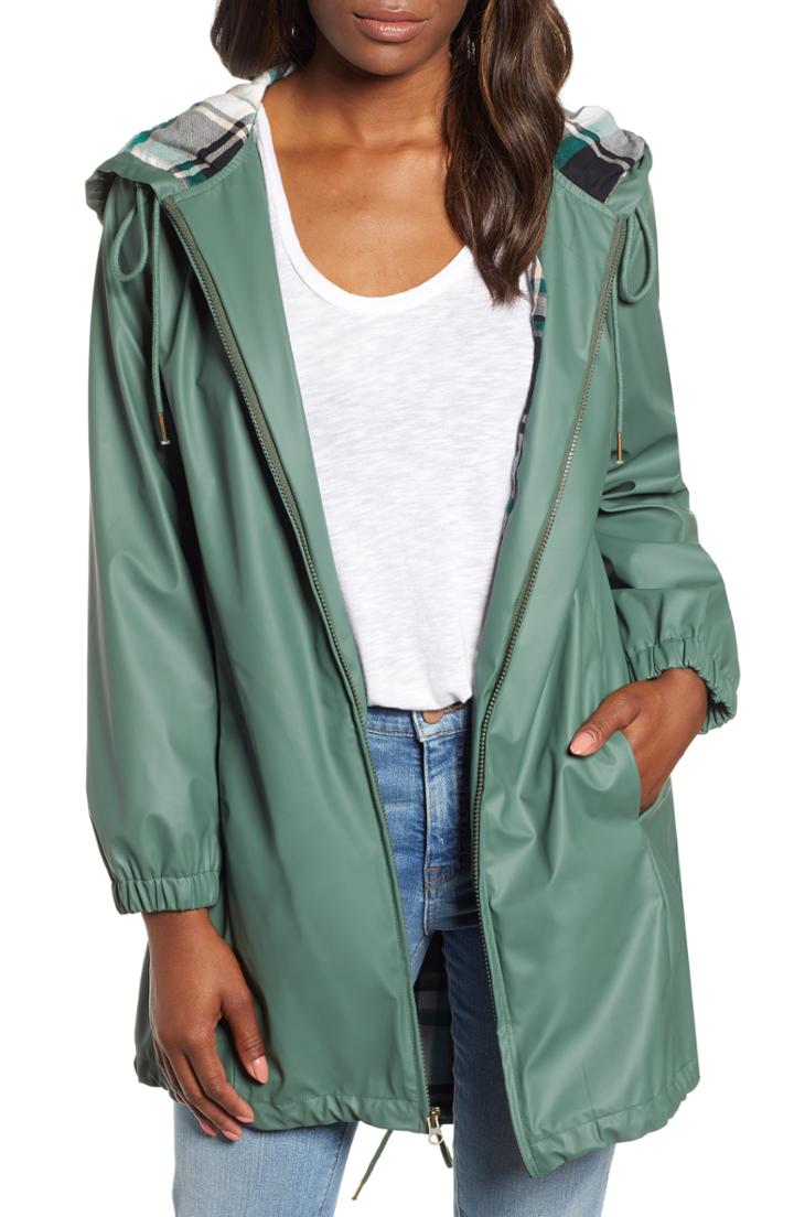 Women's Caslon Hooded Rain Jacket, Size - Green