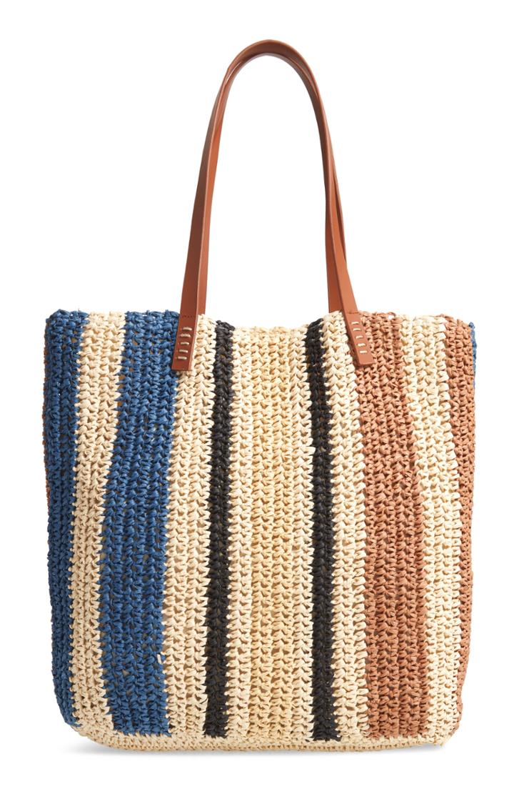 Nordstrom Stripe North/south Raffia Tote - Blue