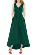 Women's Alfred Sung High/low Sateen Twill Gown - Green