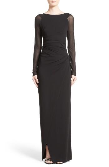Women's Talbot Runhof Sheer Sleeve Jersey Column Gown - Black