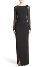 Women's Talbot Runhof Sheer Sleeve Jersey Column Gown - Black