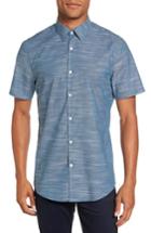 Men's Calilbrate Slim Fit Slub Woven Shirt, Size - Blue/green