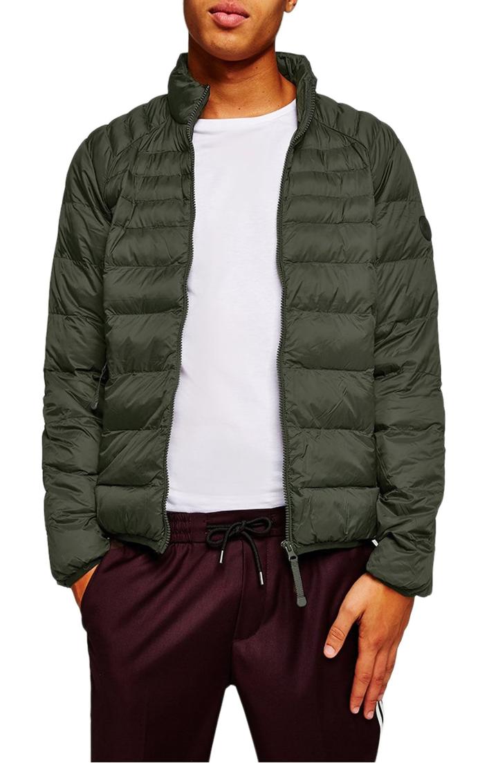 Men's Topman Mitchell Quiilted Nylon Jacket - Green