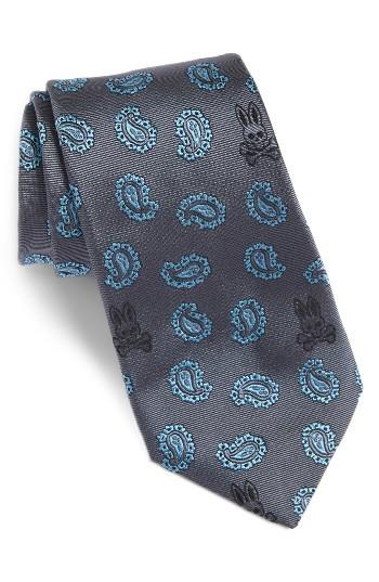 Men's Psycho Bunny Paisley Bunny Silk Tie, Size - Grey