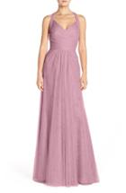 Women's Monique Lhuillier Bridesmaids Sleeveless V-neck Tulle Gown - Pink